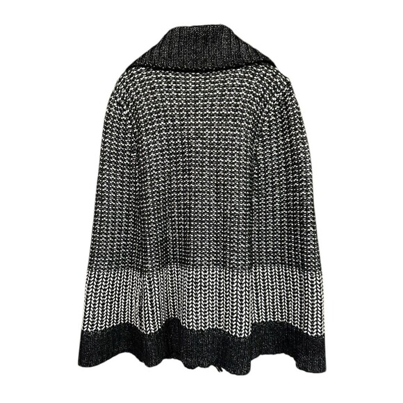 DKNY JEANS XL BLack White silver PONCHO Full Zip Front Chunky Knit Sparkle - Picture 2 of 14